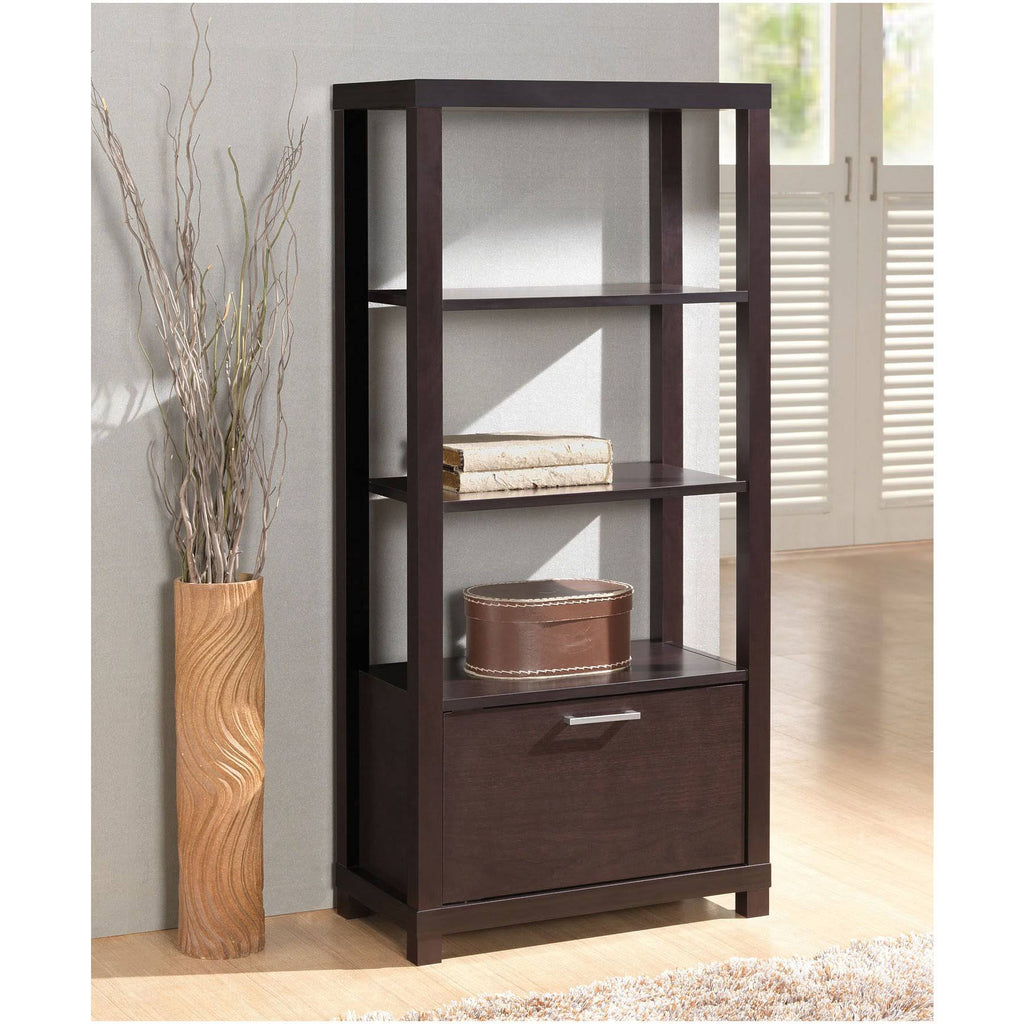 Espresso Bookcase with 3 Shelves and Door Y56552