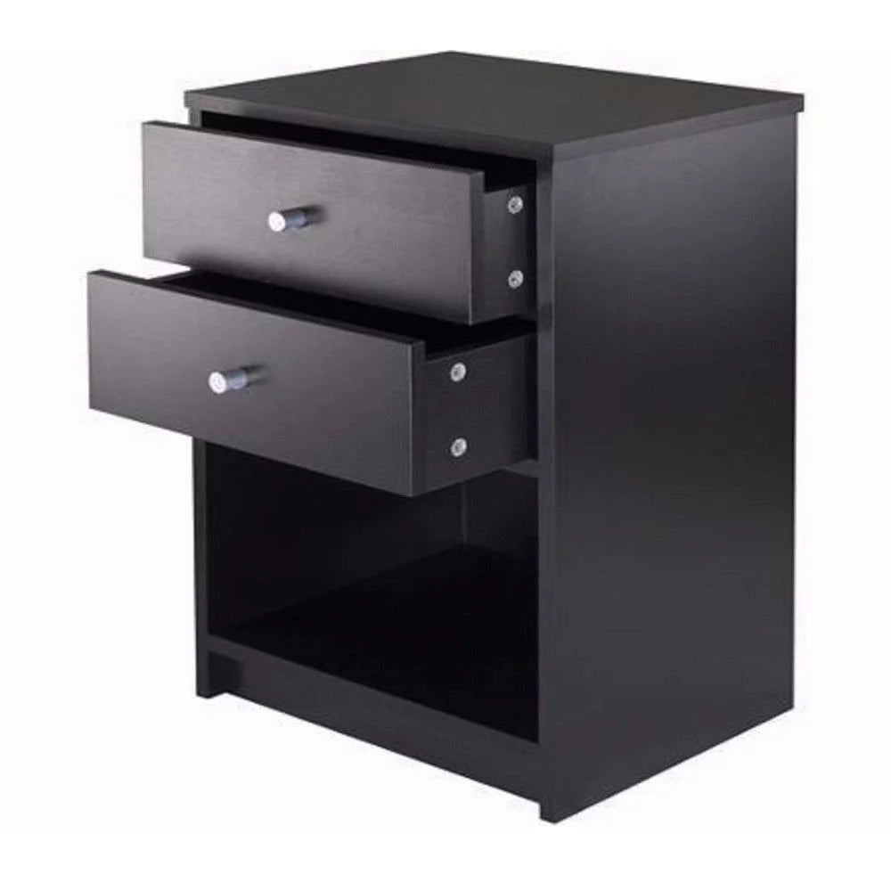 Black 2 Drawer Wood Nightstand X5935