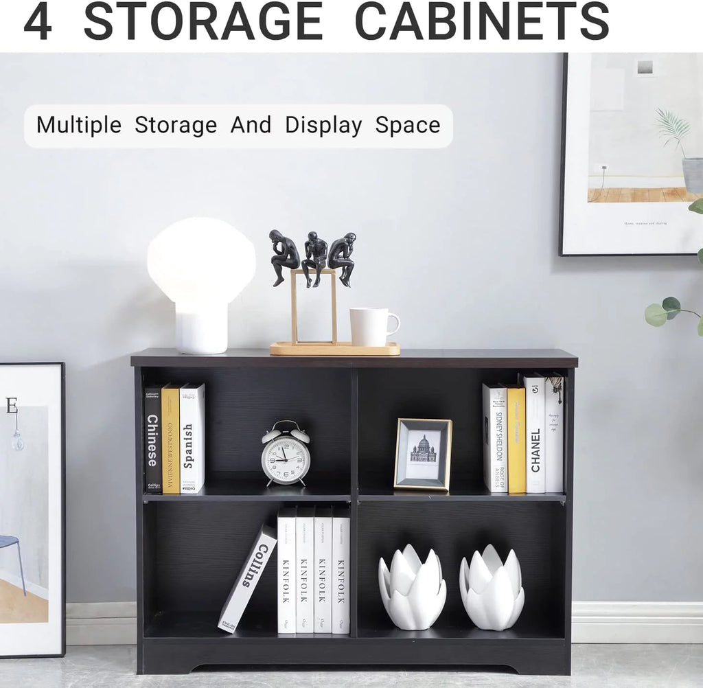 2 Tier 4 Open Shelf Wood Bookcase P9796