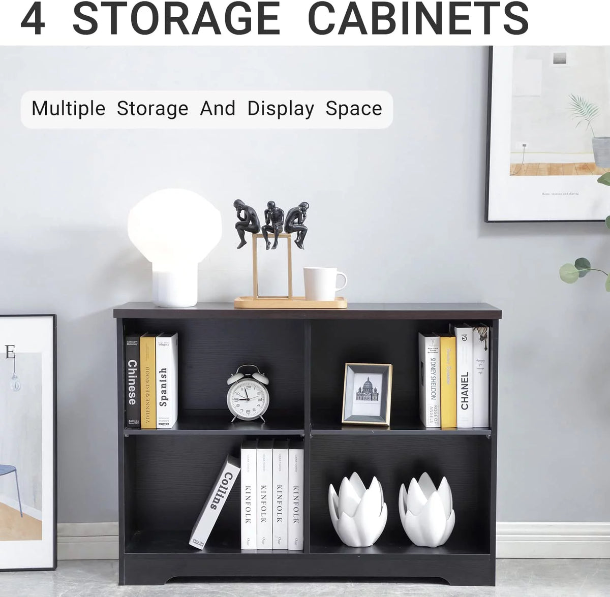 2 Tier 4 Open Shelf Wood Bookcase P9796