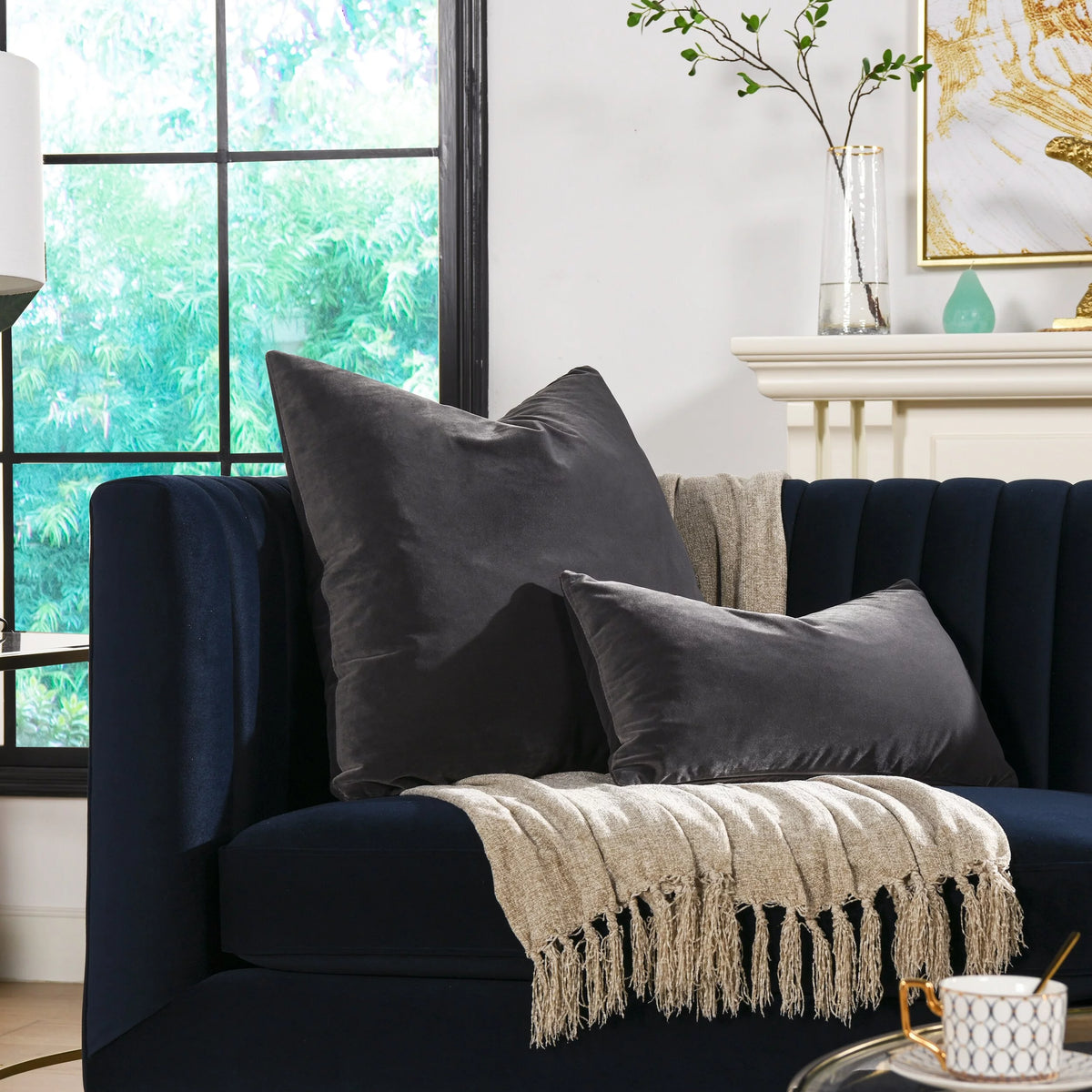 22" Feather Down Lumbar Throw Pillow Storm Gray V934