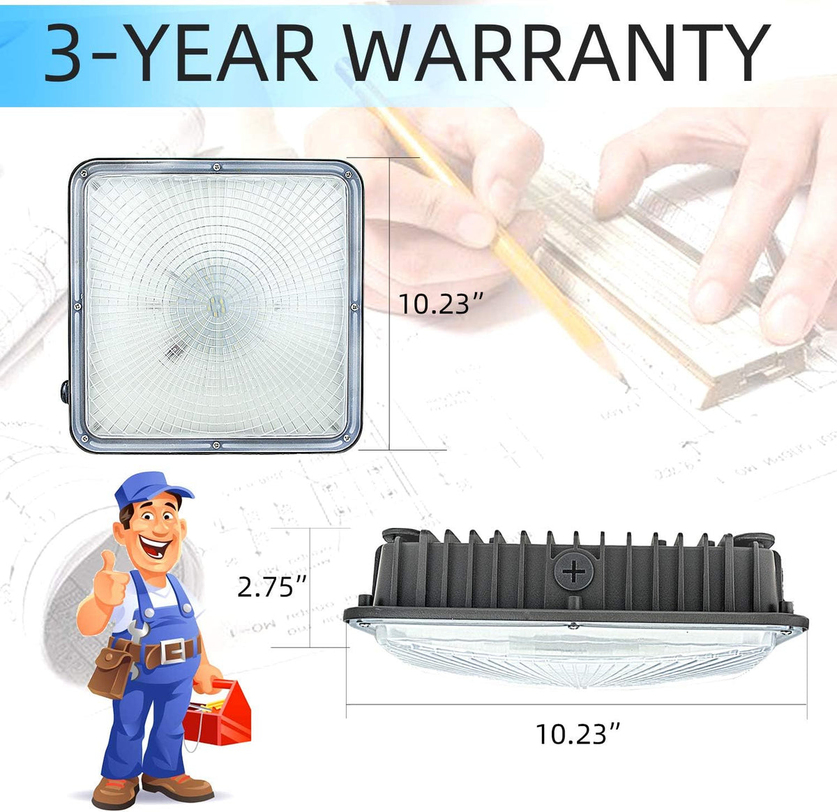 2 Pack 45W LED Canopy Lights, 9.5 x 9.5, 120V 277V O802