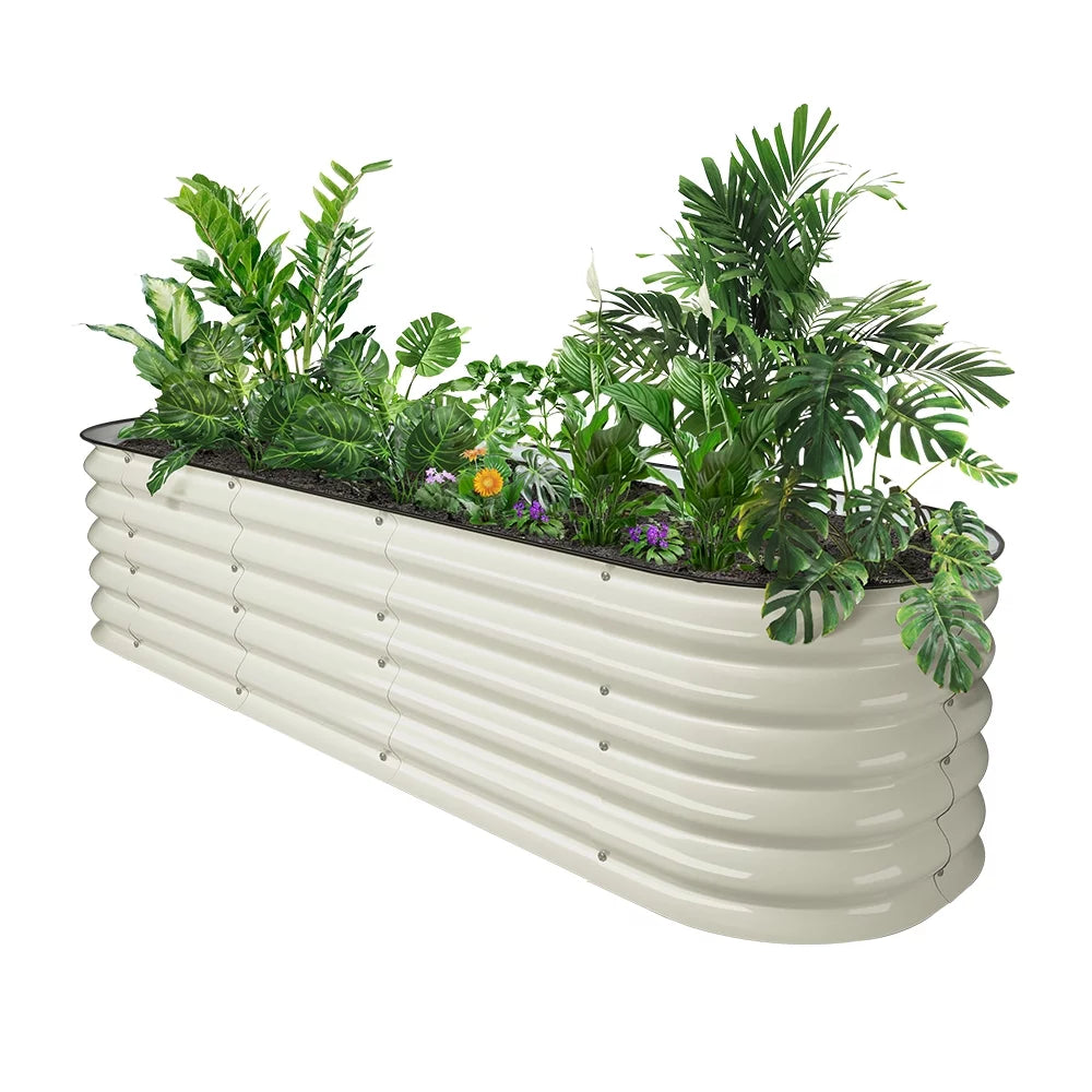 17" Tall Modular Corrugated Metal Raised Garden Bed Kit White 6.5'x2' F7680
