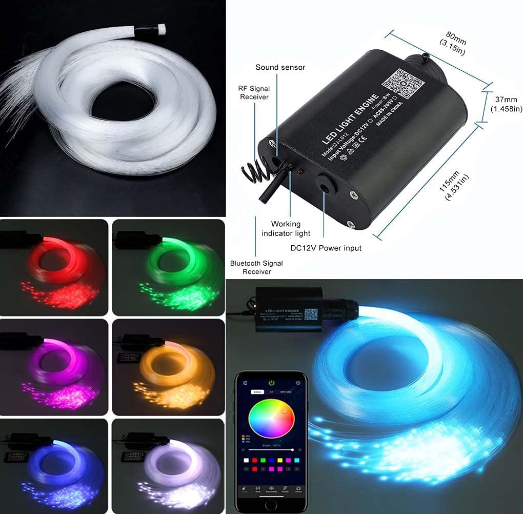 LED Bluetooth RGBW Fiber Optic Light Kit with 550pcs 0.03in 13.1ft Fibers X442786