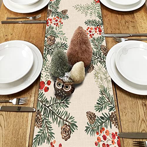 Winter Pine Cone Needle Branch Berry Table Runner Y588511