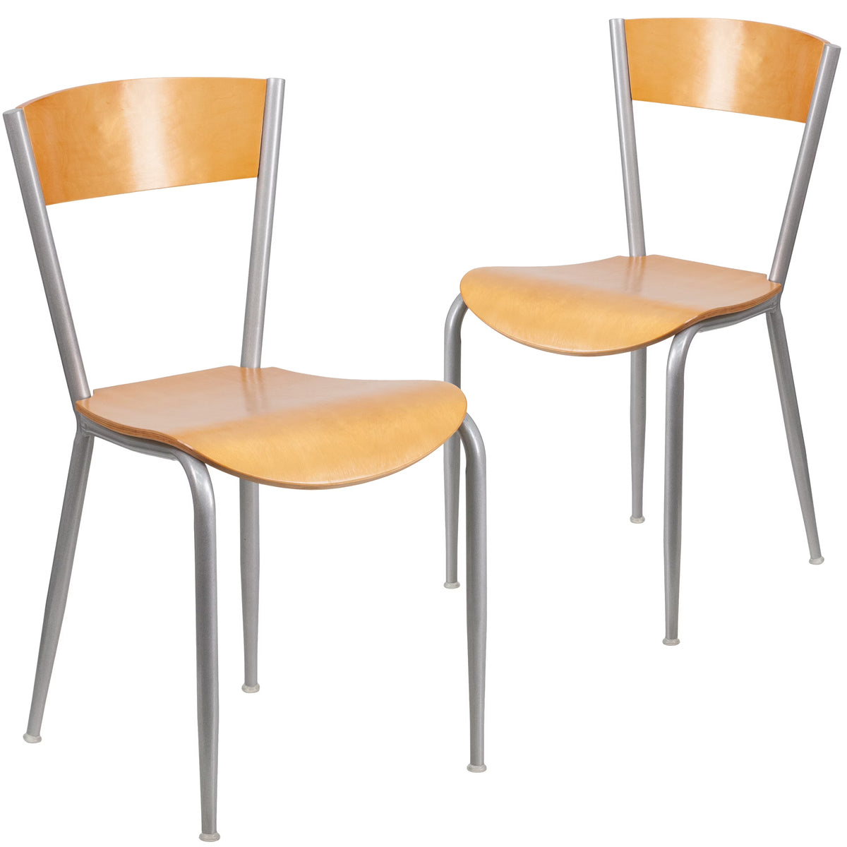 2 Pack Silver Metal Restaurant Chair with Natural Wood Back and Seat O4677