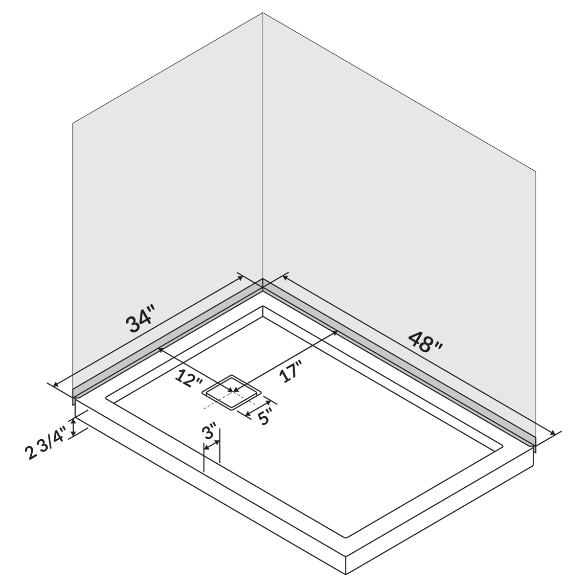 White 48 x 34 Threshold Shower Base Pan U9274