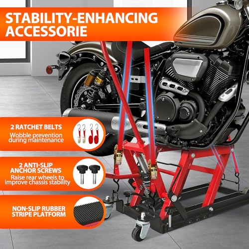 1500 LBS Capacity Solid Steel Hydraulic Motorcycle Lift Jack with Wheels and T-Bar Handle J486728