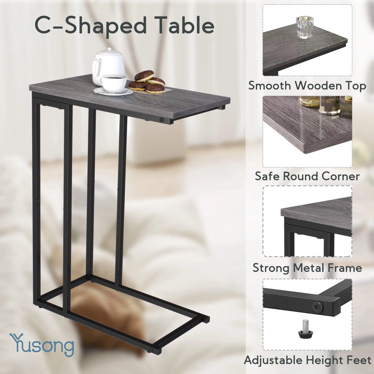 Small C Shaped End Table Grey E667334