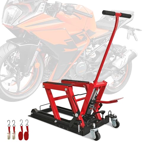1500 LBS Capacity Solid Steel Hydraulic Motorcycle Lift Jack with Wheels and T-Bar Handle J486728