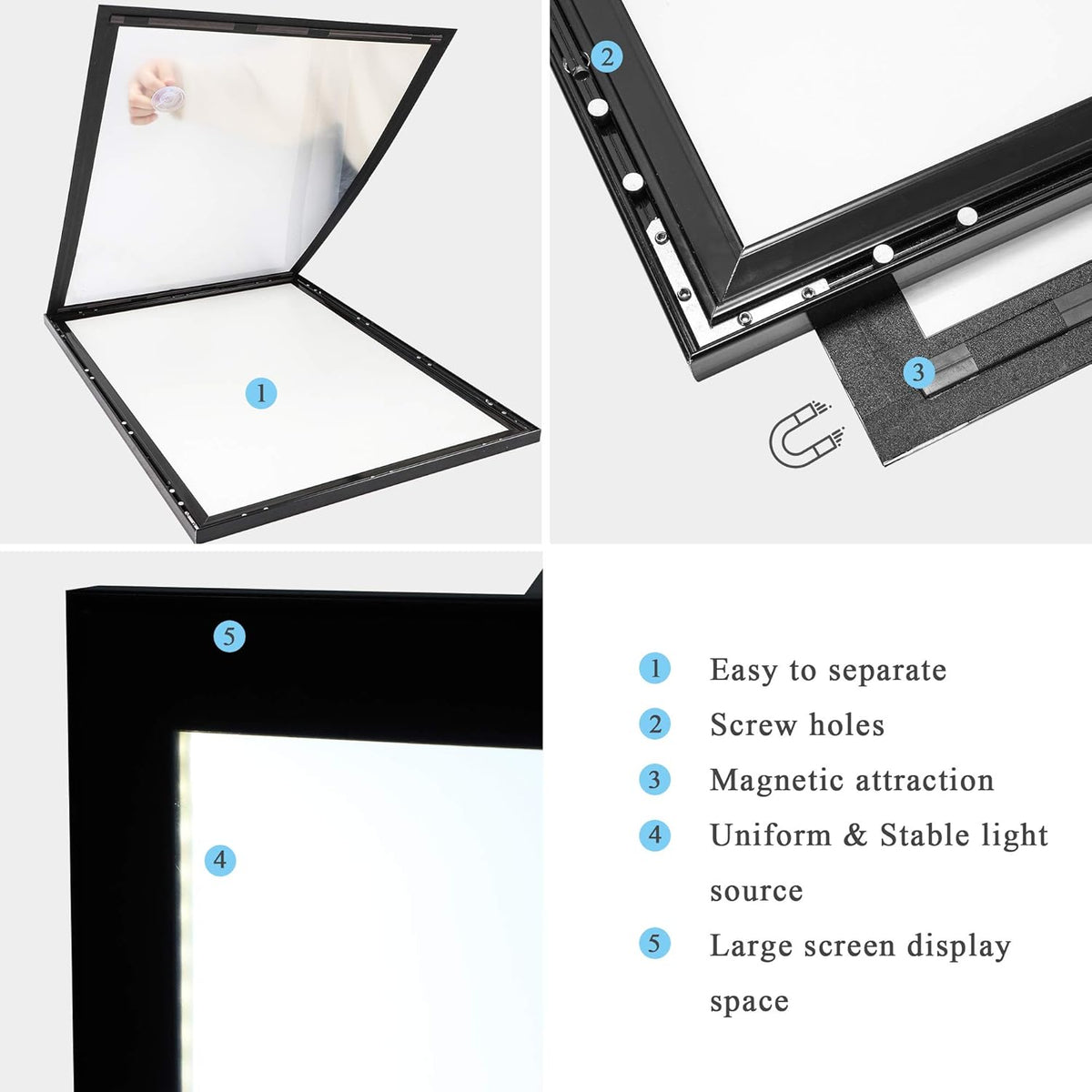 27" x 40" LED Light Box Frame in Black Aluminum Profile F405809