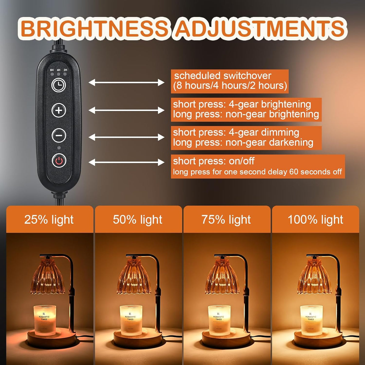Electric Candle Warmer Lamp with Timer & Dimmer, Glass, Includes 2 Bulbs U707