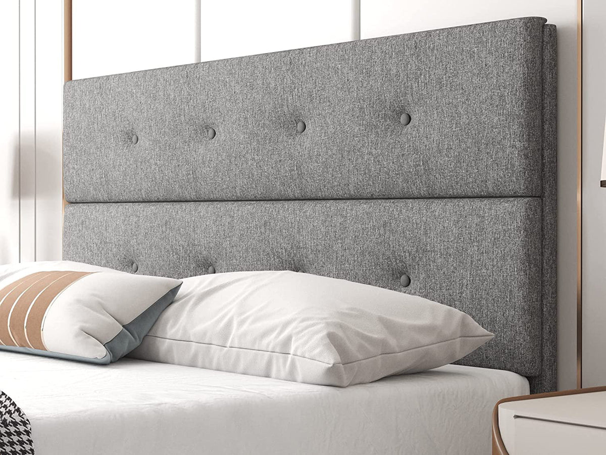 Gray Queen Platform Bed Frame with Storage Ottoman Bench & Headboard I30857