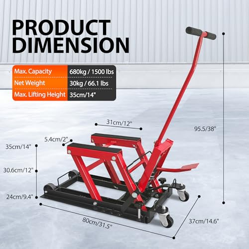 1500 LBS Capacity Solid Steel Hydraulic Motorcycle Lift Jack with Wheels and T-Bar Handle J486728