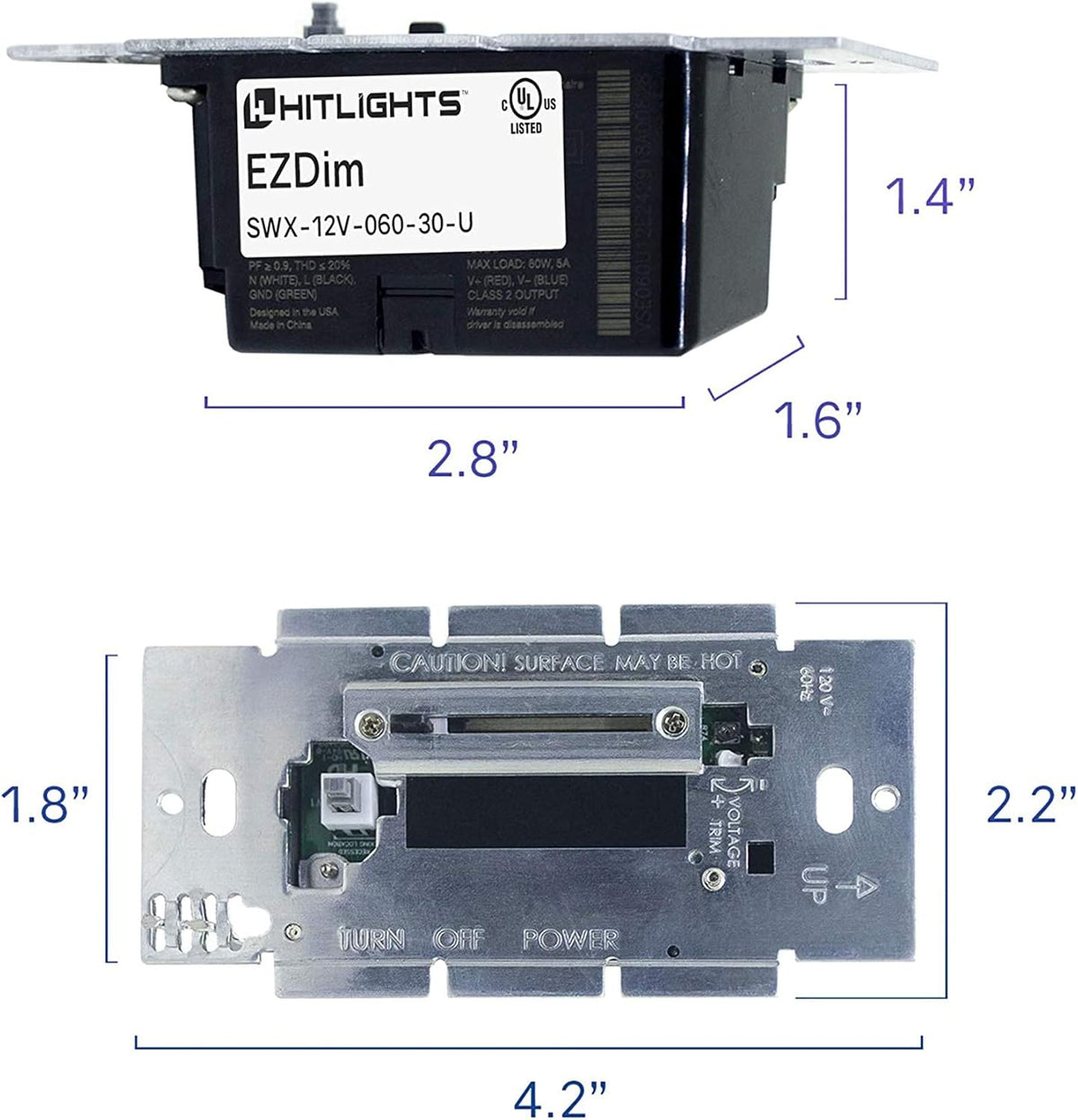 100 Watt LED Driver and Dimmer Switch, 120V AC – 24V DC Wall Dimmer Switch C338