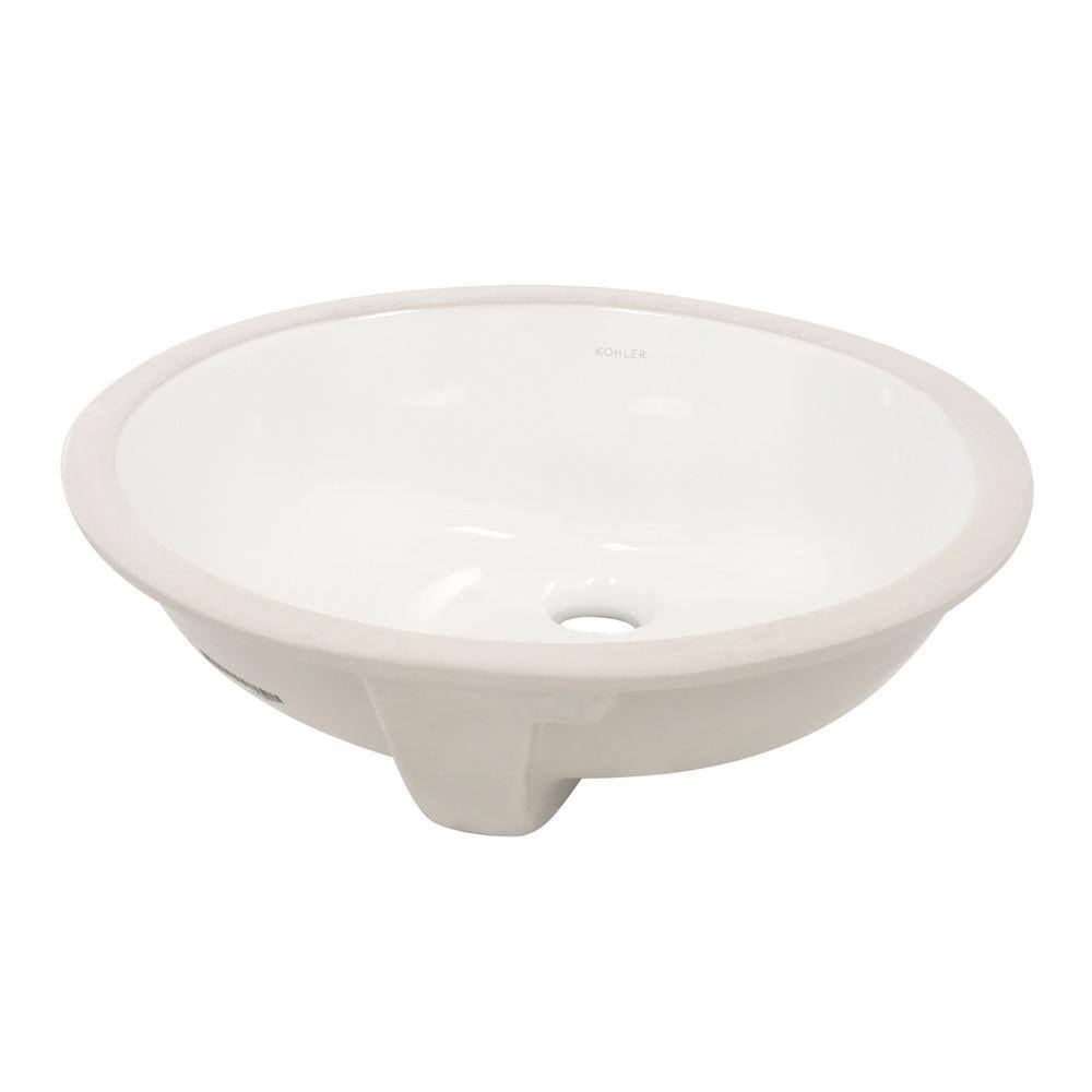 White Undermount Oval Bathroom Sink with Overflow B111
