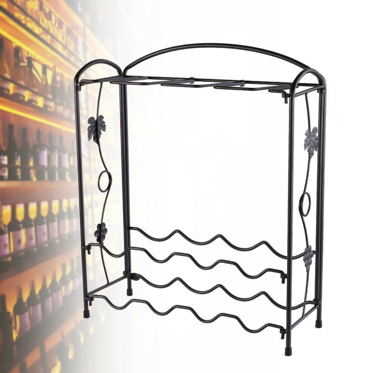 Metal Wine Rack with Glass Holder for 8 Bottles and 8 Glasses A2499