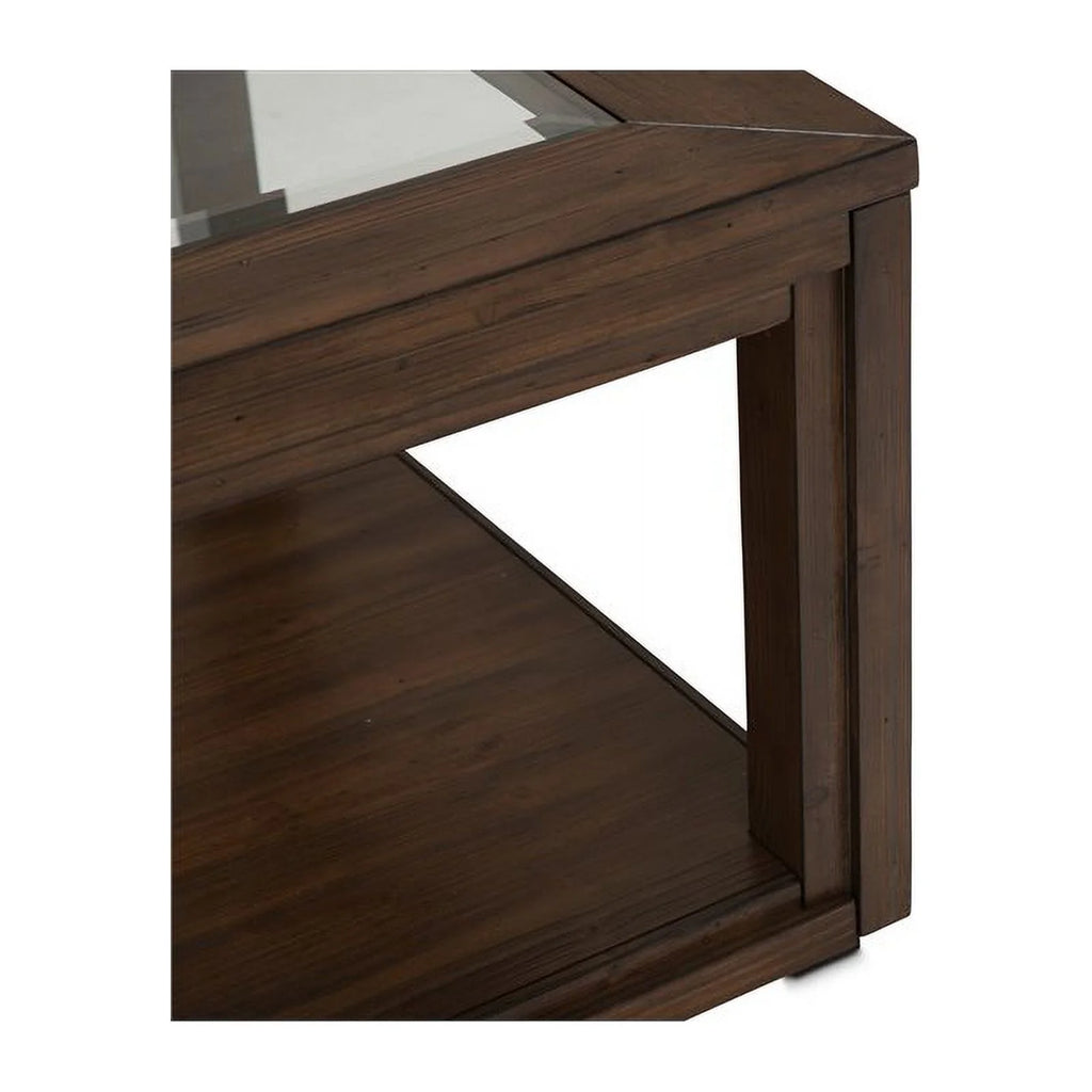 Rectangular Wood & Glass Coffee Table in Rustic Brown M562