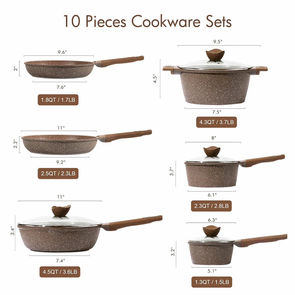 10 Pcs Nonstick Granite Cookware Set U813