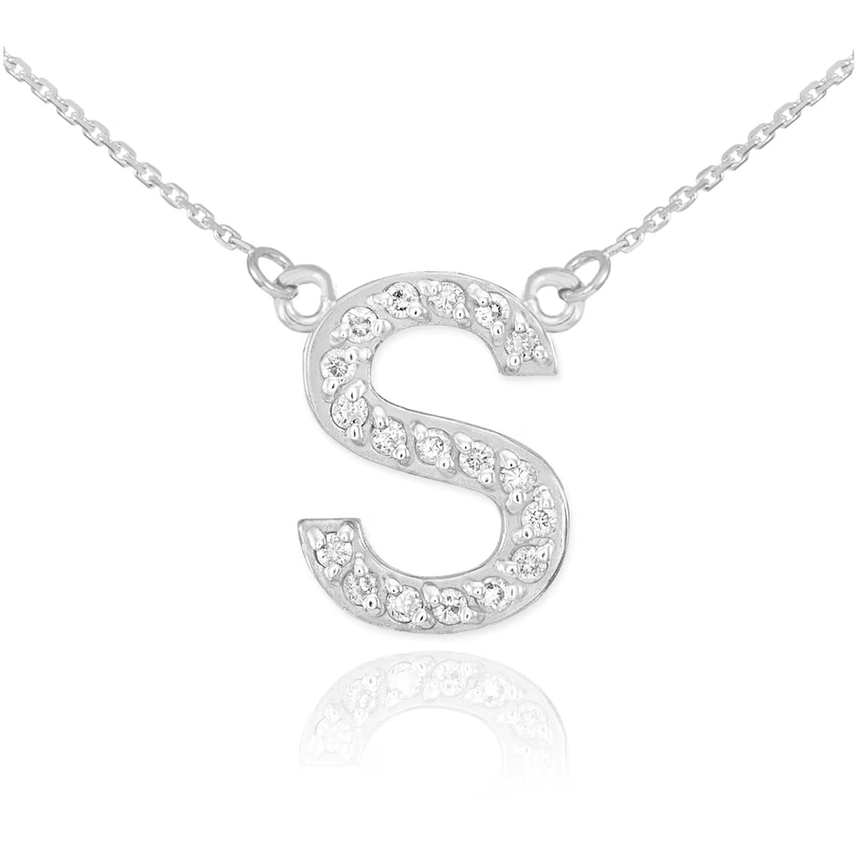 14K White Gold Diamond Initial Necklace 20" P7232