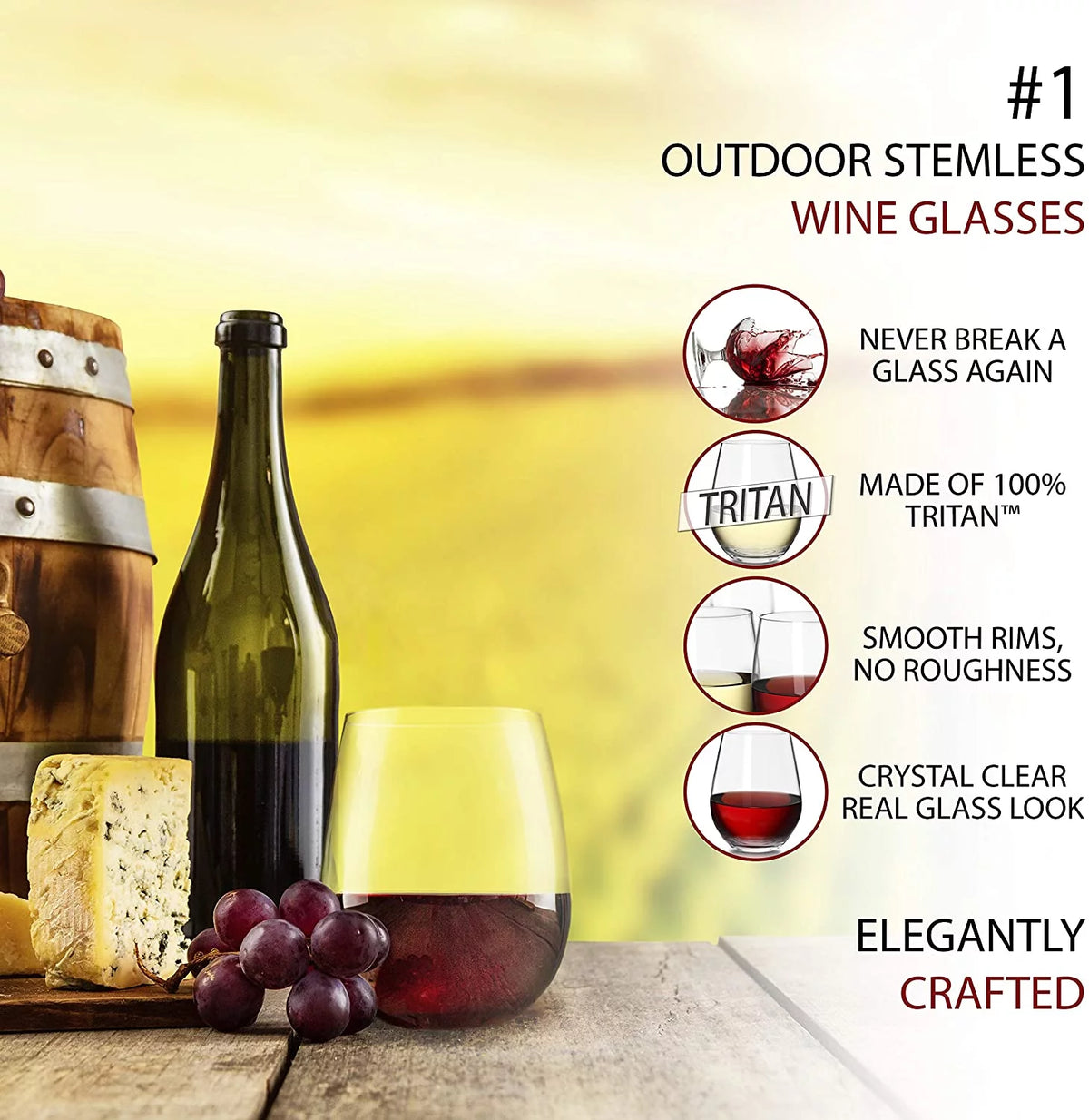 16 oz BPA-Free Stemless Plastic Wine Glasses Set of 12 I277