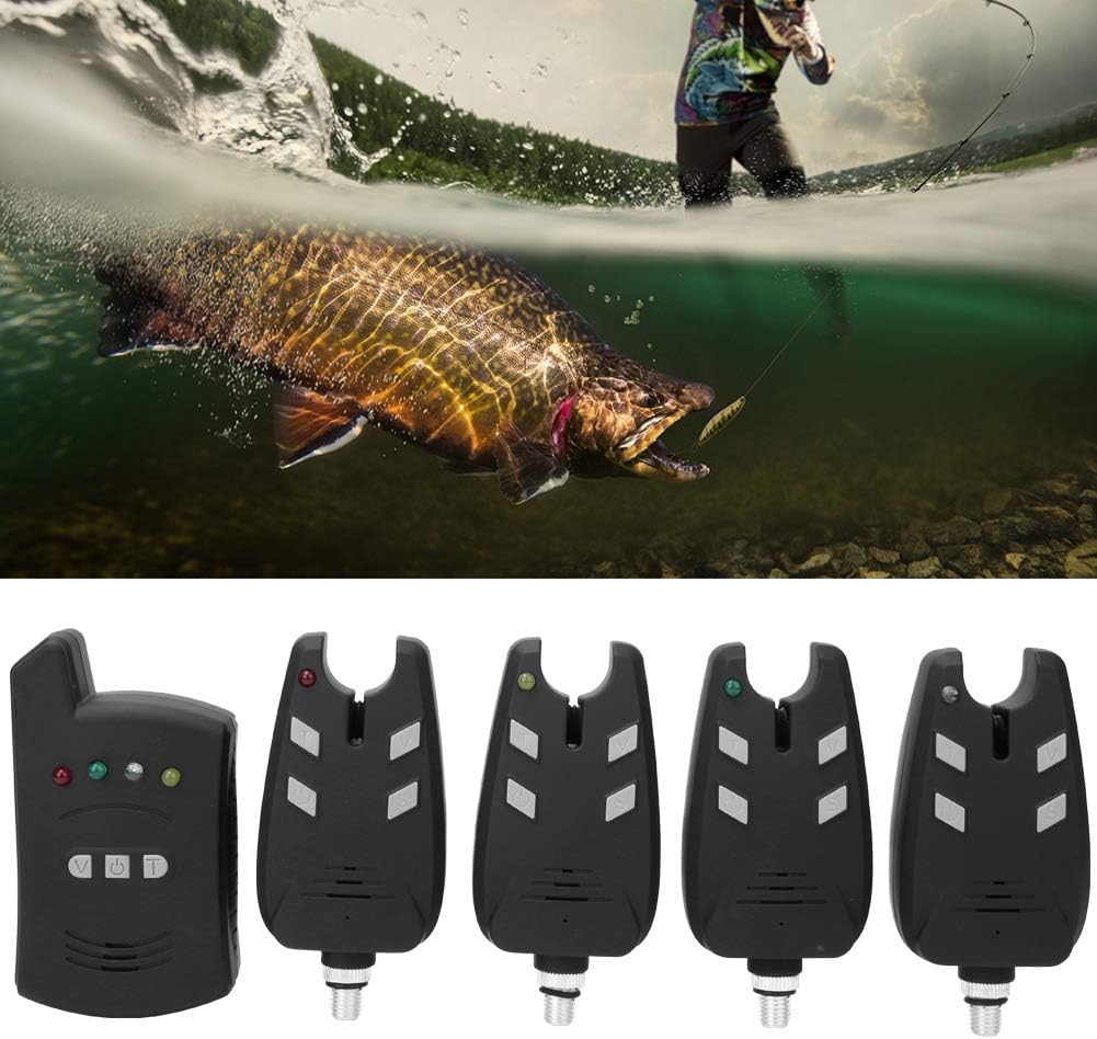 4 pcs Fishing Bite Alarm & 1 pcs Receiver Indicator Sound & LED Light Alert K3738