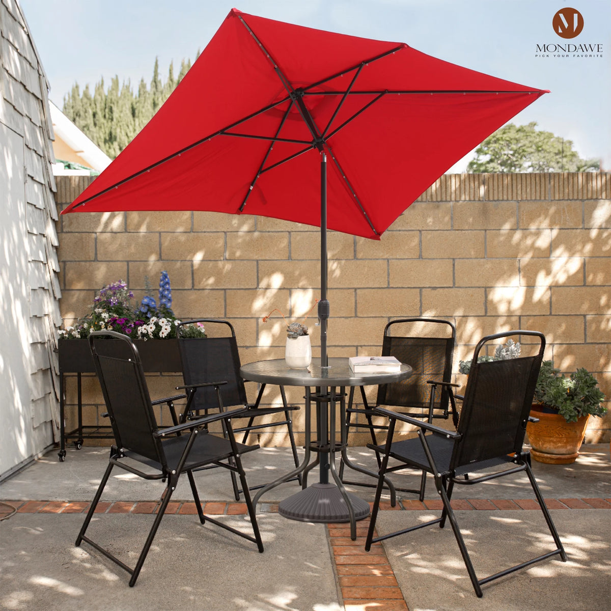 6.5 x 10ft Rectangular Patio Umbrella with 26 Led Lights K494