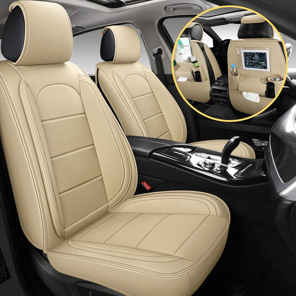 Leather Car Seat Covers with Backseat Organizer, Front Pair, Grey A787