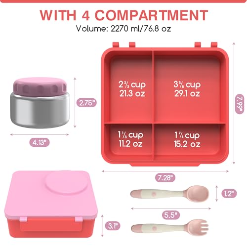 Leak-Proof Bento Box with Insulated Thermos Food Jar, 4 Compartments, Blue F78780