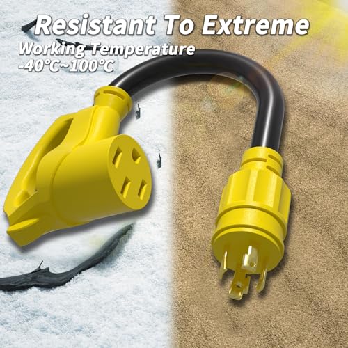 30 Amp RV Generator Adapter Cord, 12 Inch 10 Gauge, Yellow M525449