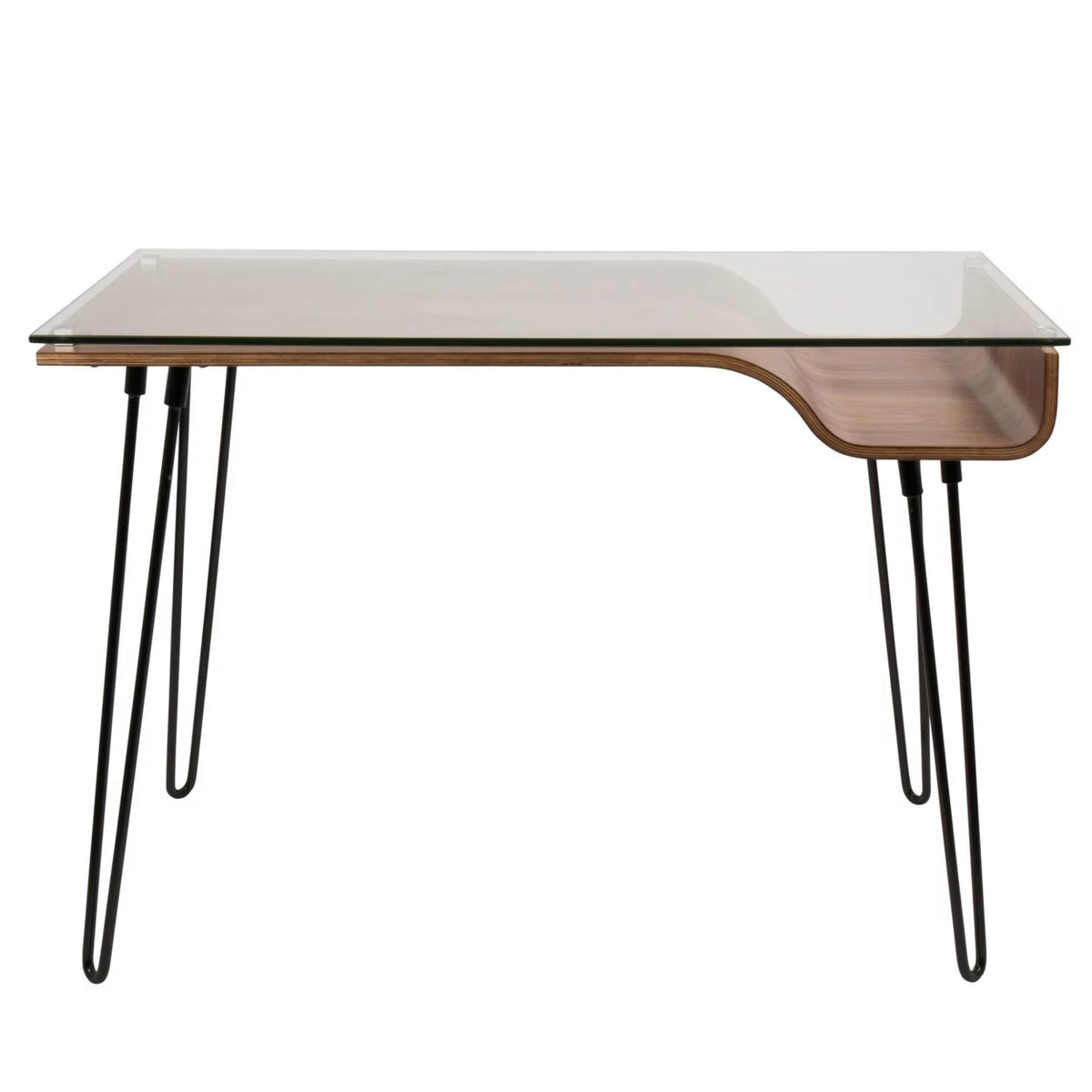 Mid-Century Modern Desk in Walnut Wood, Glass, and Black Metal P2653