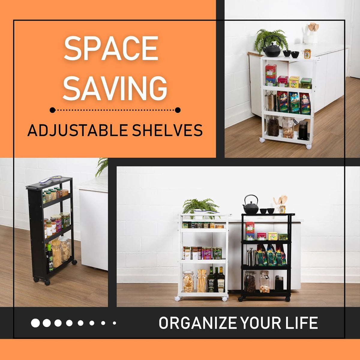 Black 4 Tier Rolling Metal Storage Cart N920