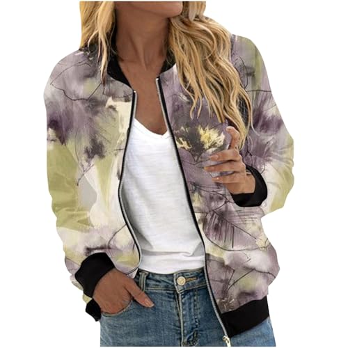 Floral Print Lightweight Zip up Bomber Jacket S3285