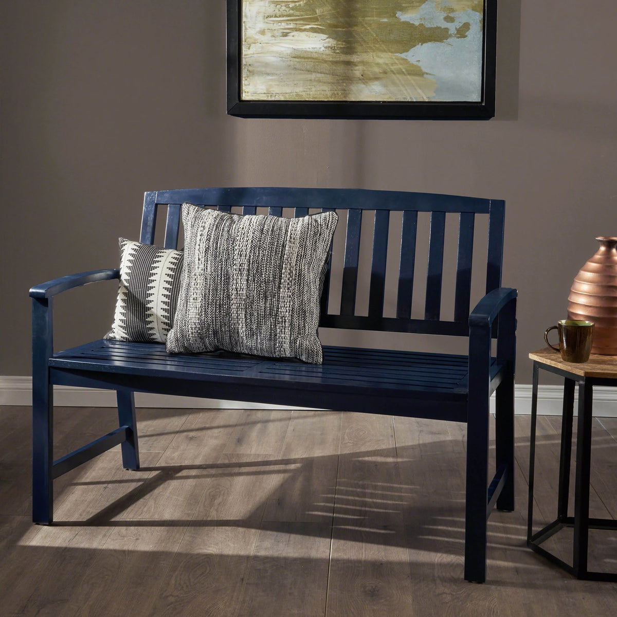Navy Blue Acacia Wood Outdoor Bench I15140