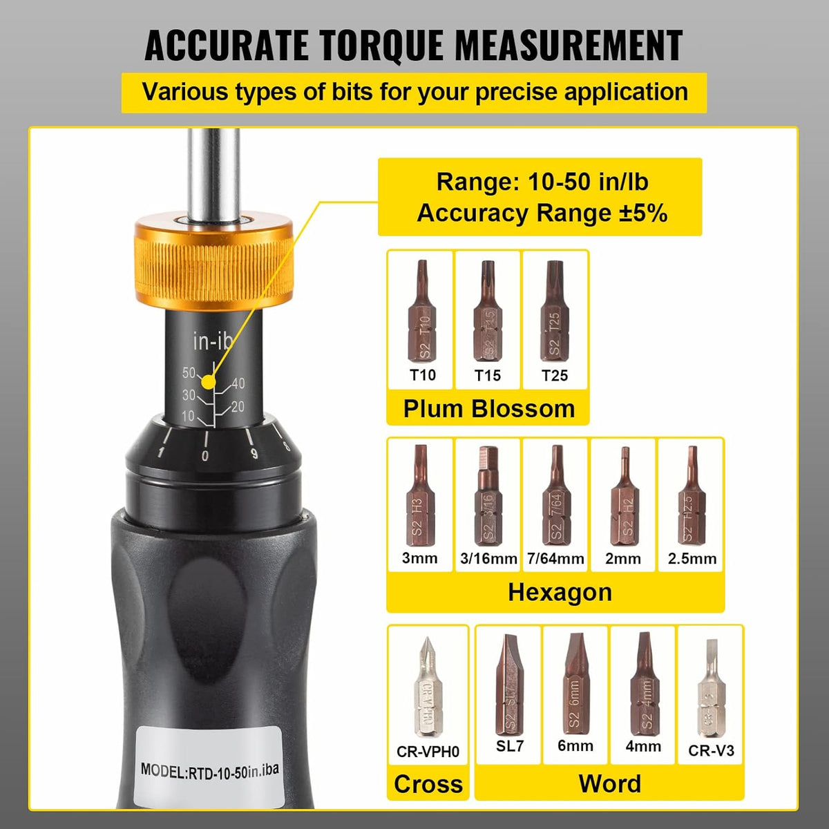 1/4" Drive Torque Screwdriver, 10-50 in/lbs, Pack of 2 P65585