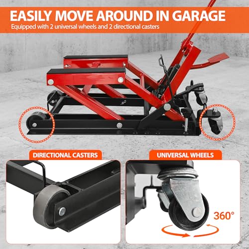 1500 LBS Capacity Solid Steel Hydraulic Motorcycle Lift Jack with Wheels and T-Bar Handle J486728