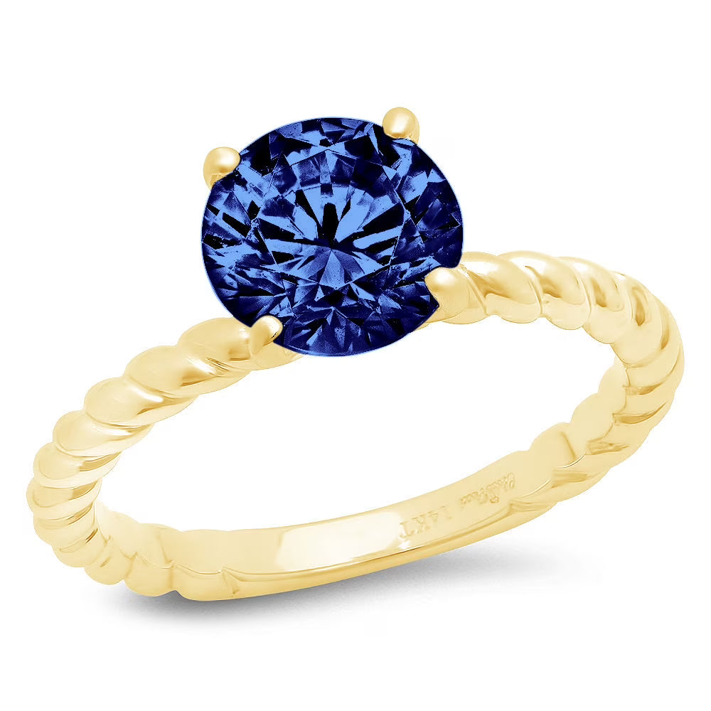 2.0ct Round Cut Blue Simulated Tanzanite 14k Yellow Gold Engagement Ring Size 9.5 M568