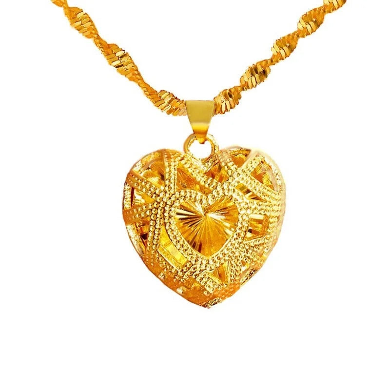18k Gold Filled Over Silver Heart Link Chain Pendant Necklace V20497