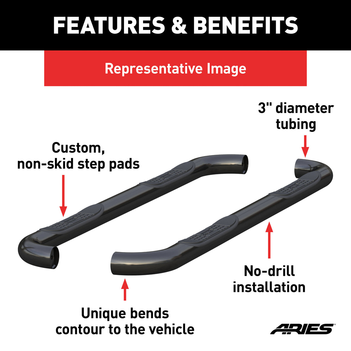 Black 3-Inch Round Side Bars C33699