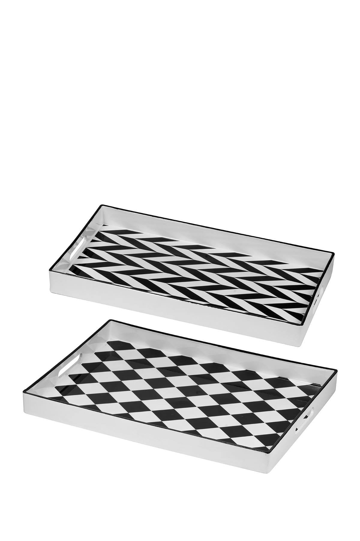 Black and White Rectangular Tray Set of 2 S294
