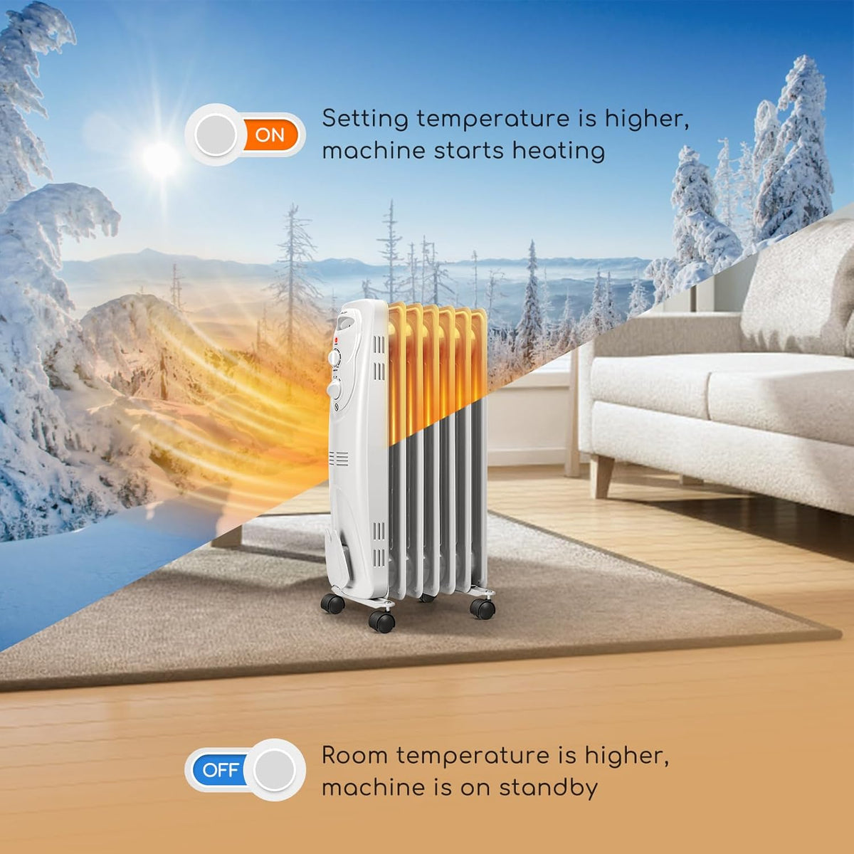 1500W Oil Filled Radiator Heater with 3 Heat Settings K1886