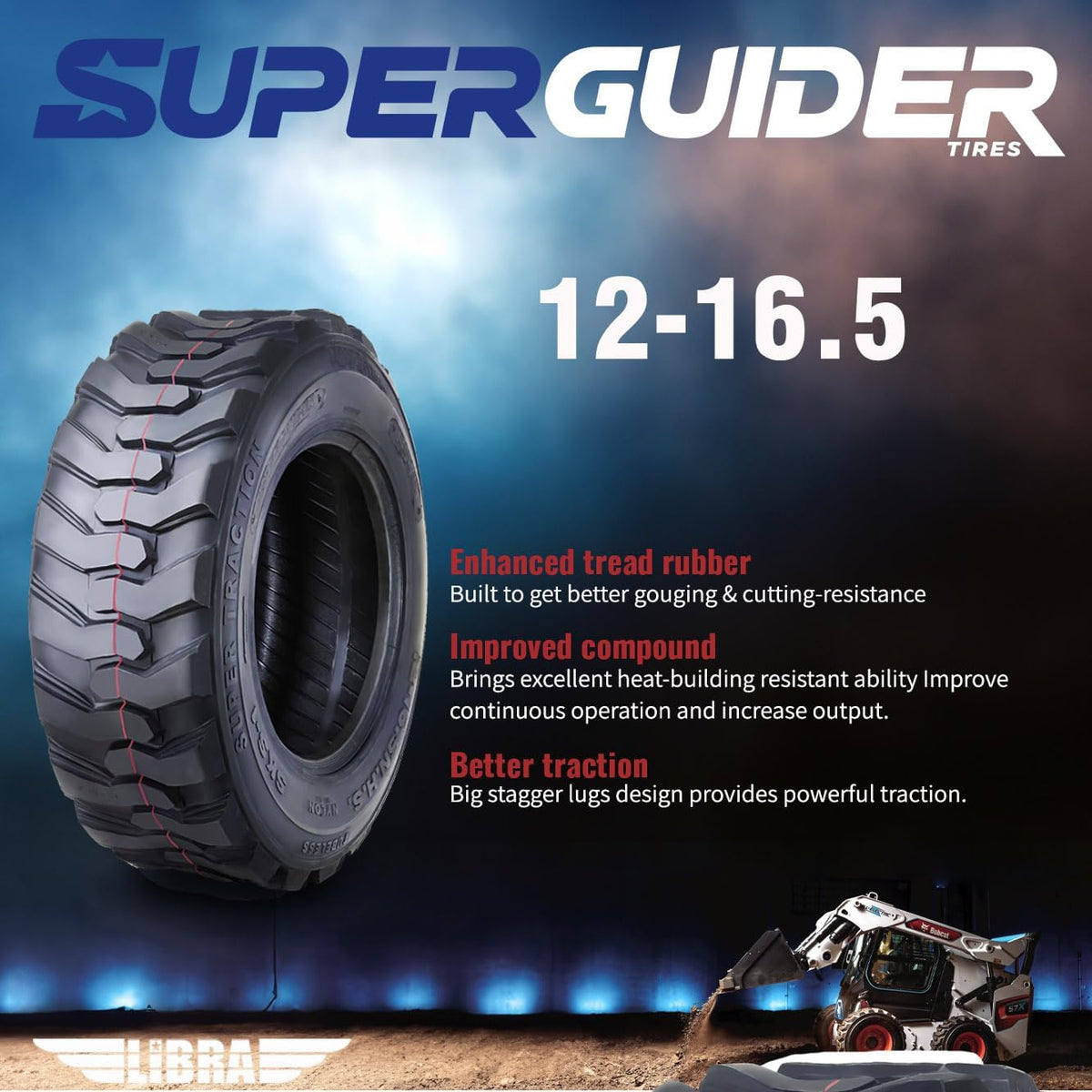 12-16.5 12 Ply Skid Steer Tire with Rim Guard I416