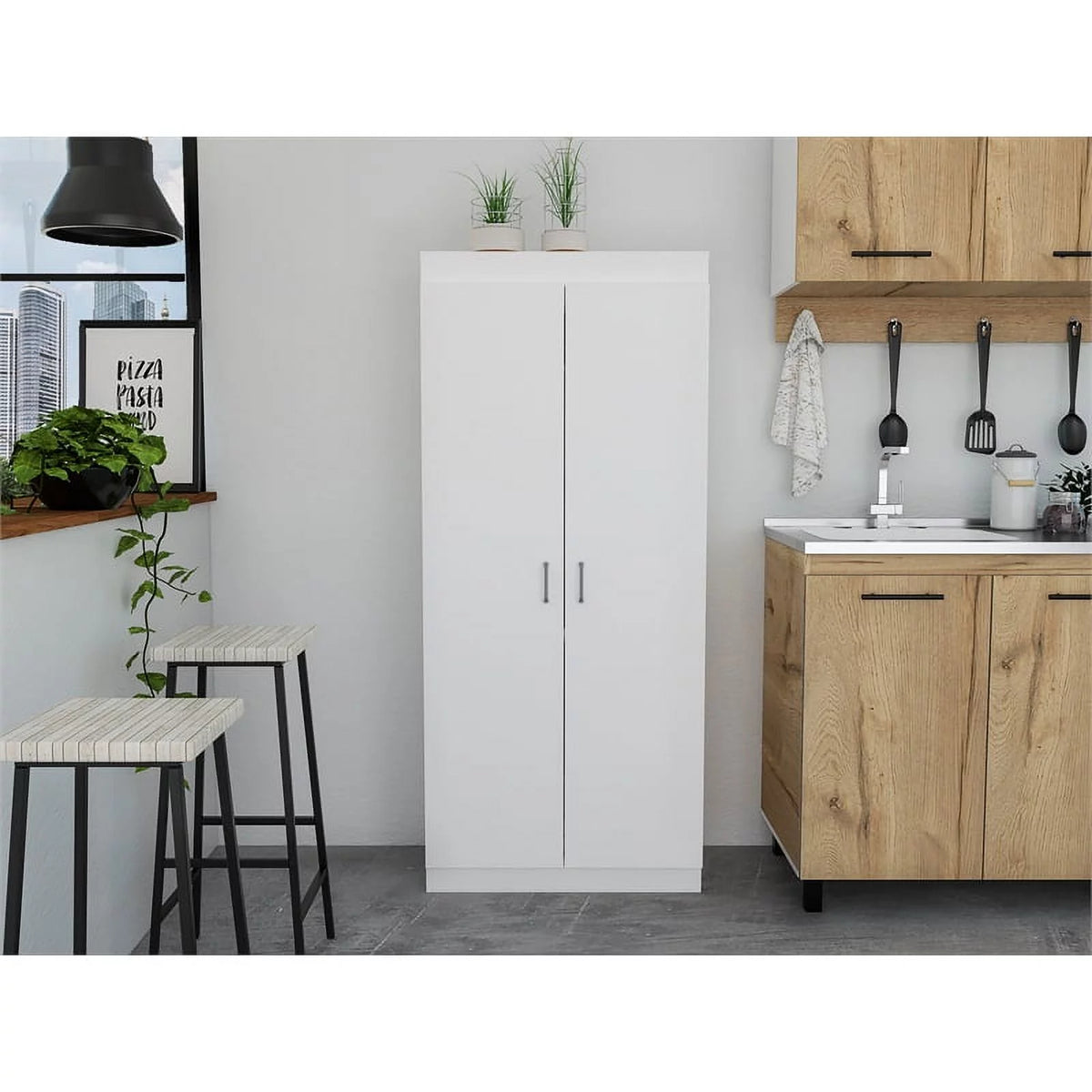 White 5-Shelf Engineered Wood Pantry Cabinet R811502