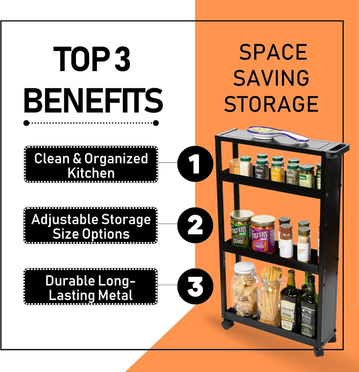 Black 4 Tier Rolling Metal Storage Cart N920