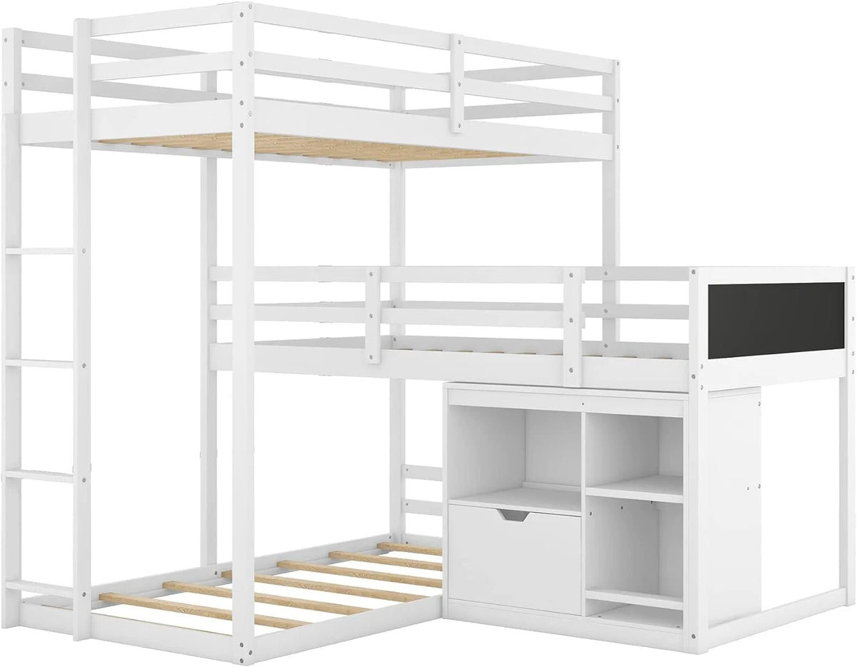 White Triple Bunk Beds with Ladder L67394