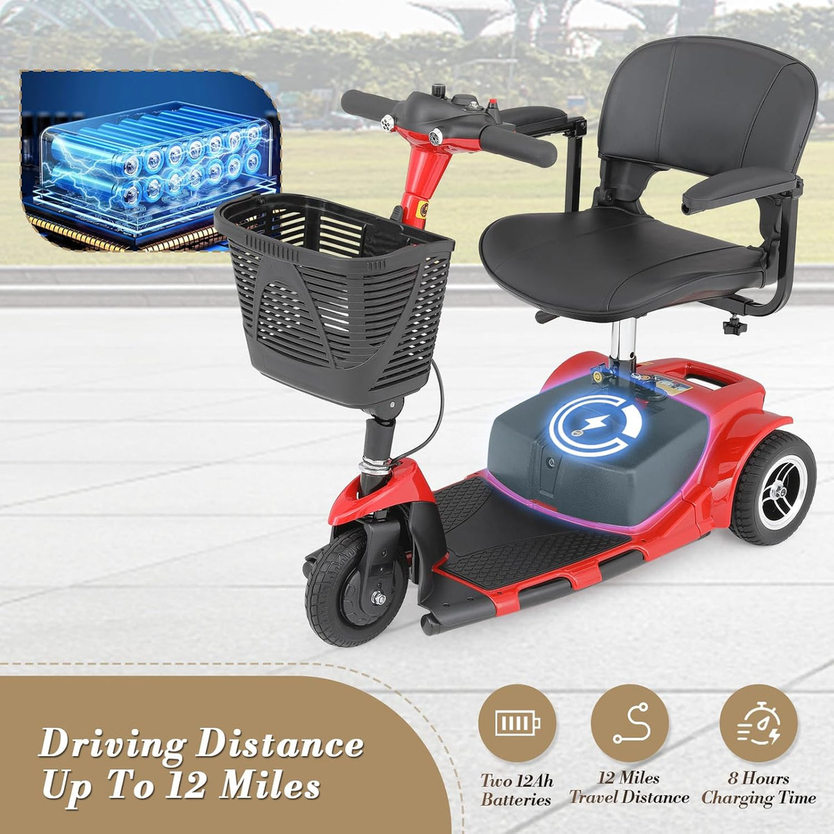 Red 3 Wheel Foldable Mobility Scooter with Seat L8294