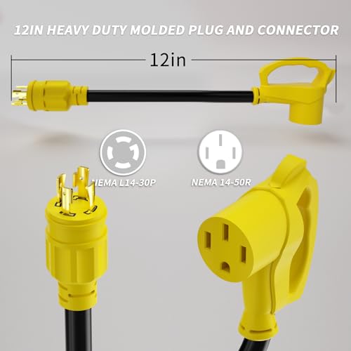 30 Amp RV Generator Adapter Cord, 12 Inch 10 Gauge, Yellow M525449