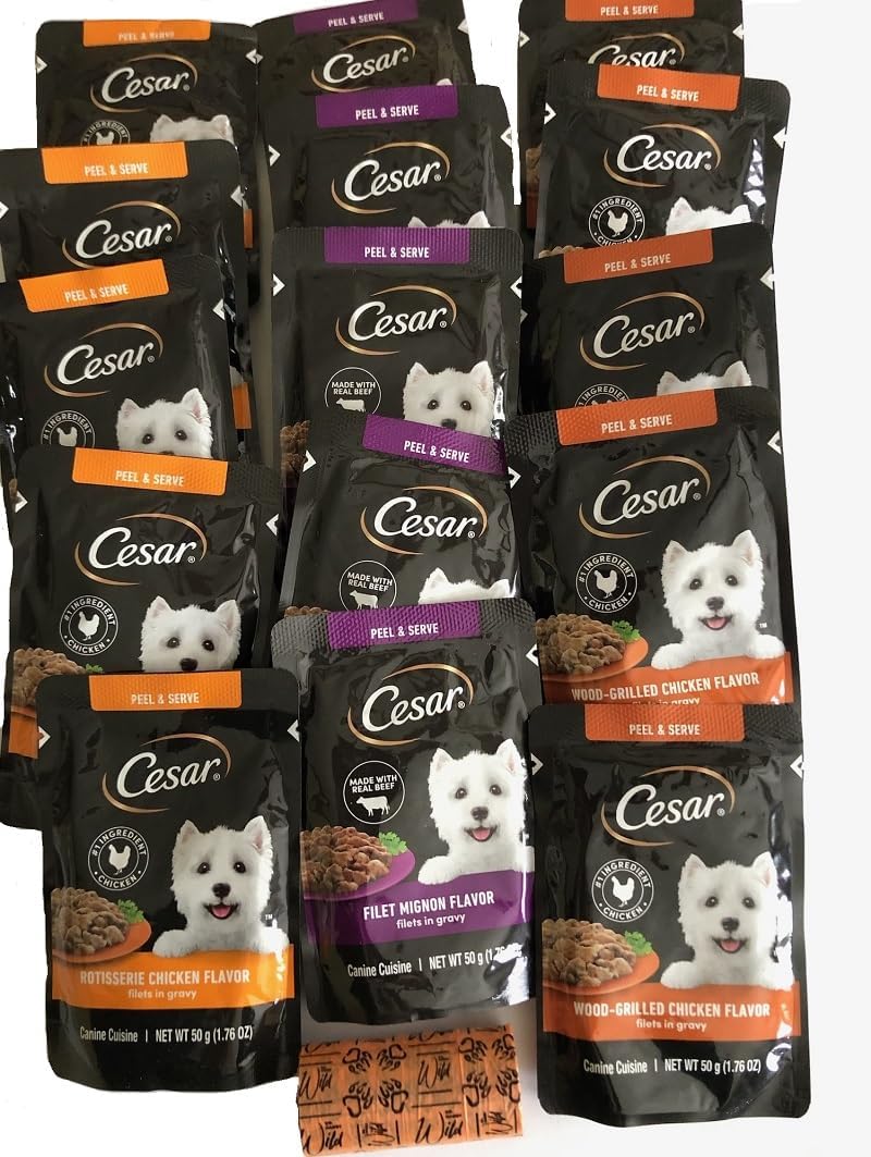 15 Pouches 1.76oz Each Dog Food Variety Pack with Waste Bag Roll K561