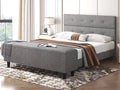 Gray Queen Platform Bed Frame with Storage Ottoman Bench & Headboard I30857