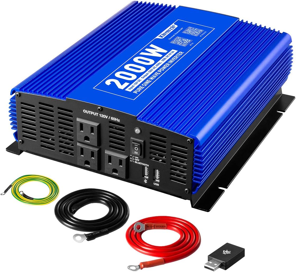 2000W Pure Sine Wave Power Inverter 12V DC to 110V AC with 3 AC Outlets & 1 USB Port Z53056